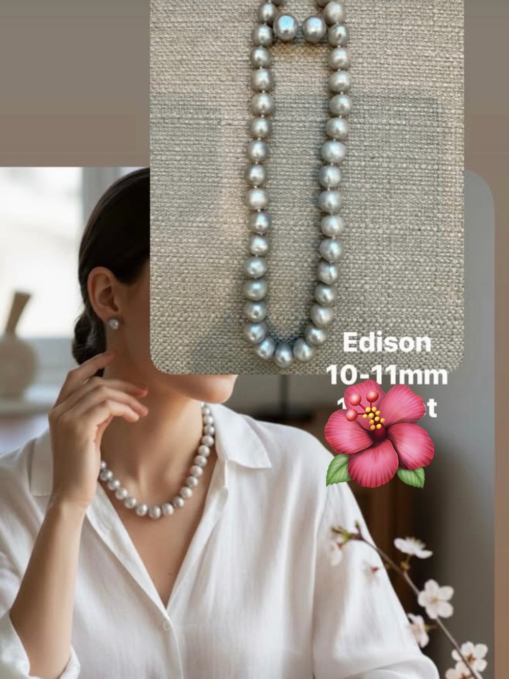 Authentic edison pearls, set of earrings and necklace
